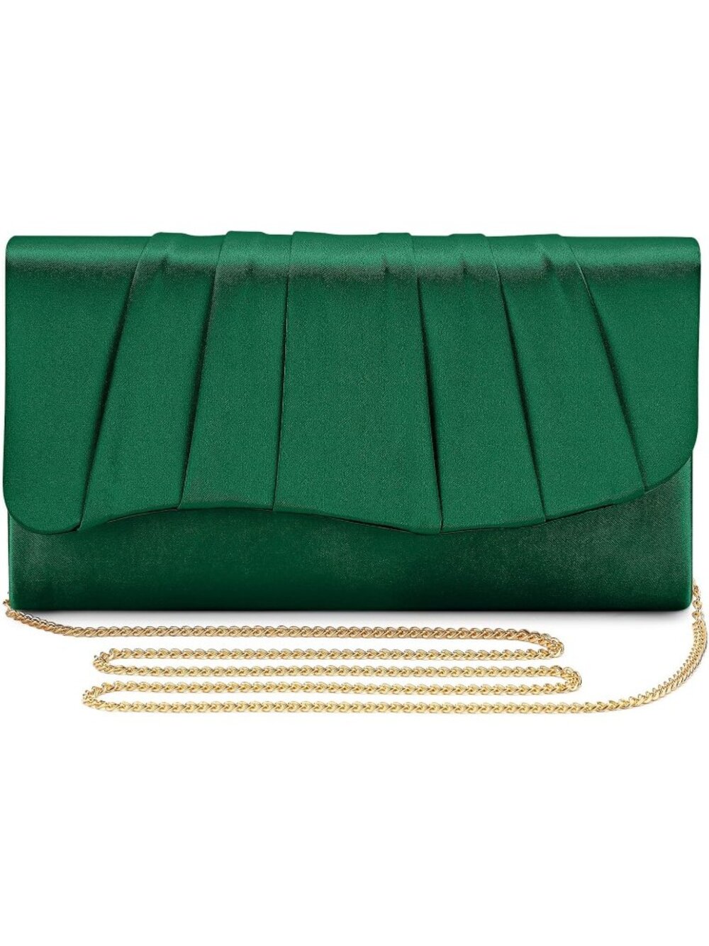 Women's Green Satin Evening Clutch Elegant Pleated Formal Party Handbag